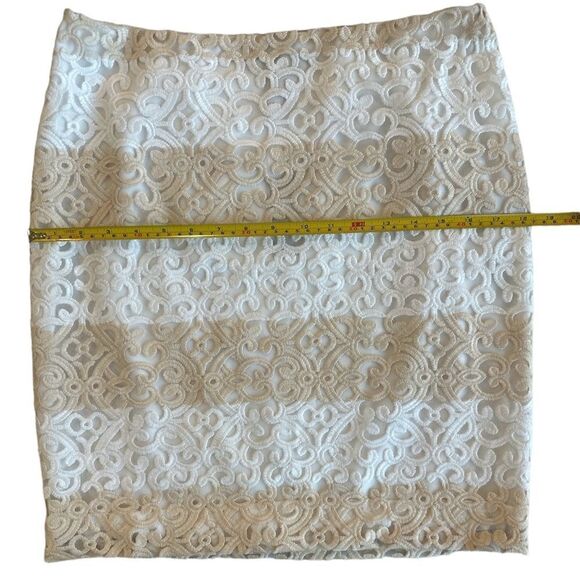 WHBM Size 4 Eyelet Lace Embroidered Tan & Cream Striped A Line Pencil Skirt - Picture 7 of 8